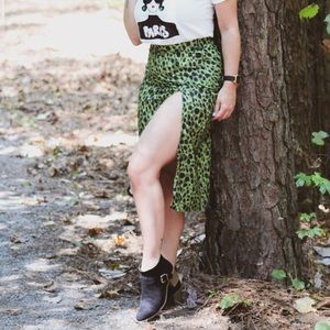 Green leopard skirt